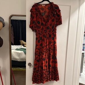 Ulla Johnson Red and Black Floral Midi Dress